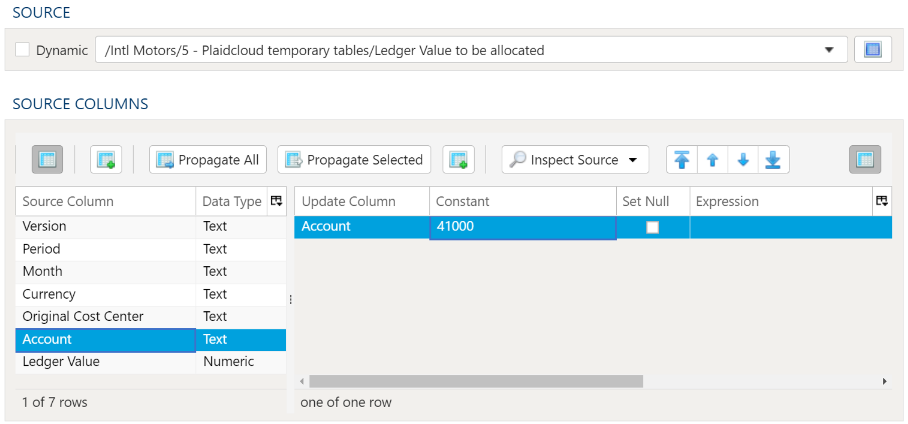 Table Update column mapping